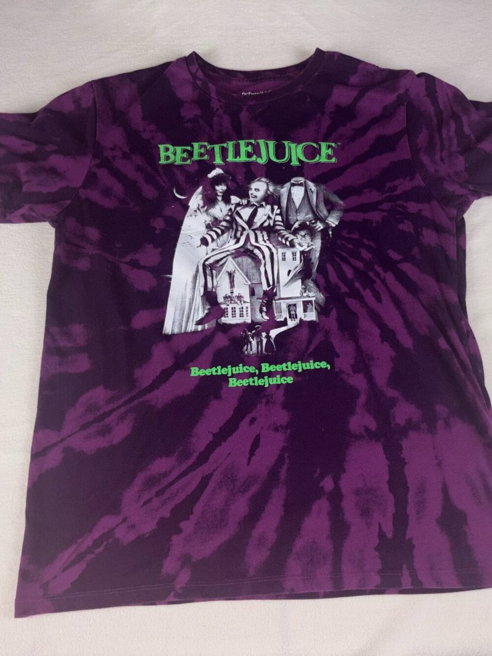 Beetlejuice Graphic T-Shirt Purple Tie-Dye Movie Tee Size Medium M - Cotton